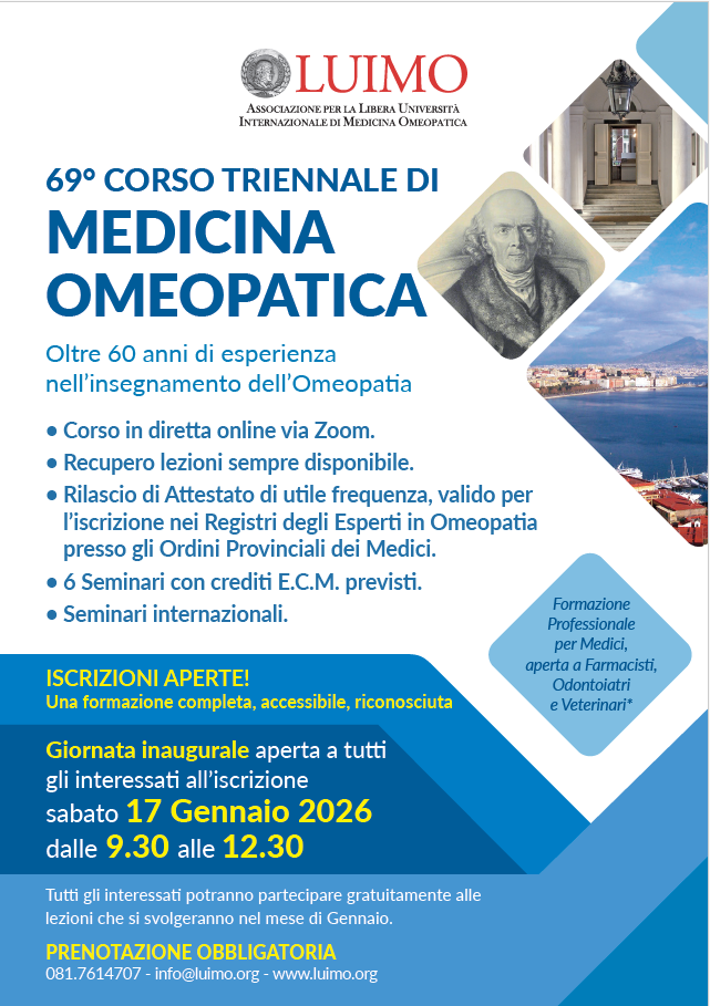 SONO APERTE LE ISCRIZIONI AL 69° CORSO DI MEDICINA OMEOPATICA